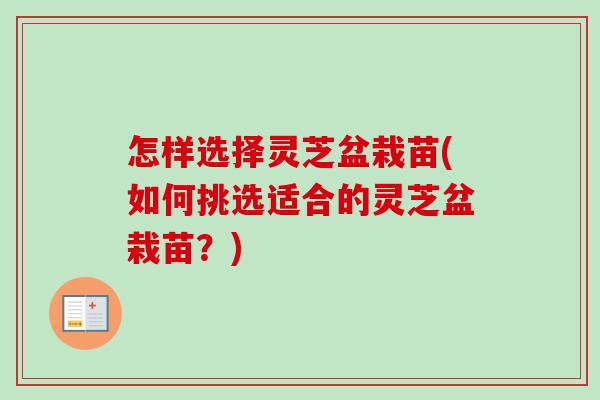 怎样选择灵芝盆栽苗(如何挑选适合的灵芝盆栽苗？)