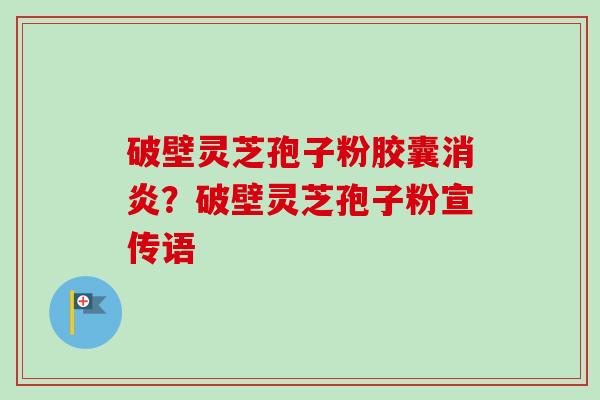 破壁灵芝孢子粉胶囊？破壁灵芝孢子粉宣传语