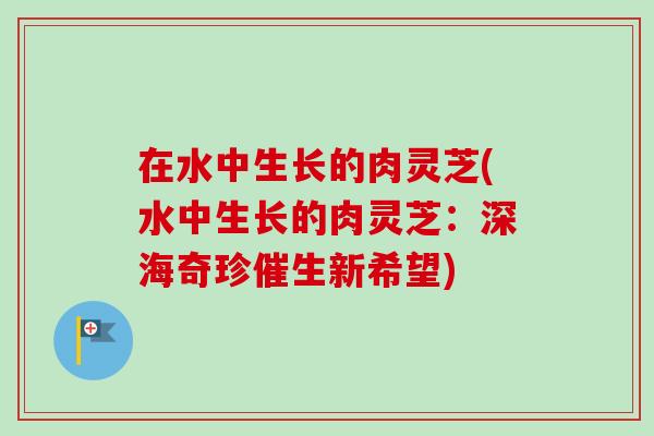 在水中生长的肉灵芝(水中生长的肉灵芝：深海奇珍催生新希望)