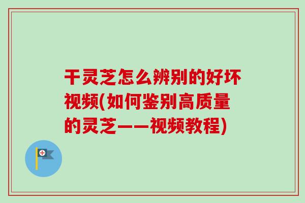 干灵芝怎么辨别的好坏视频(如何鉴别高质量的灵芝——视频教程)