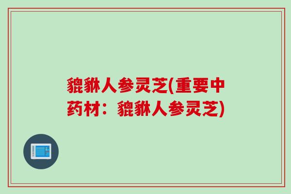 貔貅人参灵芝(重要中药材：貔貅人参灵芝)