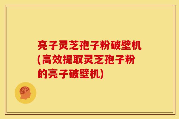 亮子灵芝孢子粉破壁机(高效提取灵芝孢子粉的亮子破壁机)