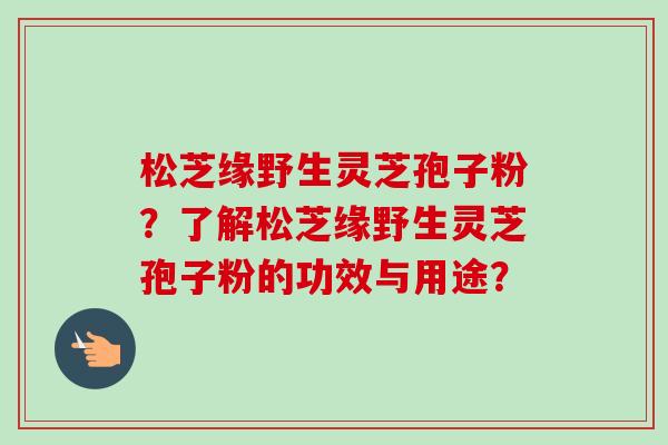 松芝缘野生灵芝孢子粉？了解松芝缘野生灵芝孢子粉的功效与用途？