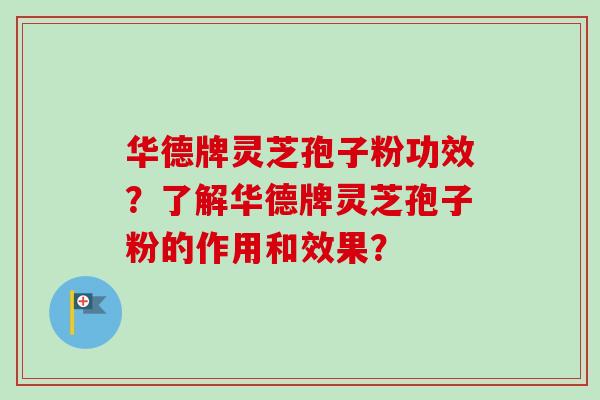 华德牌灵芝孢子粉功效？了解华德牌灵芝孢子粉的作用和效果？