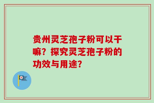 贵州灵芝孢子粉可以干嘛?探究灵芝孢子粉的功效与用途?