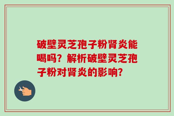 破壁灵芝孢子粉肾炎能喝吗？解析破壁灵芝孢子粉对肾炎的影响？