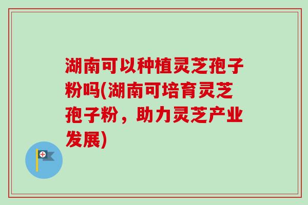湖南可以种植灵芝孢子粉吗(湖南可培育灵芝孢子粉，助力灵芝产业发展)