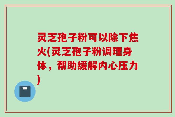 灵芝孢子粉可以除下焦火(灵芝孢子粉调理身体，帮助缓解内心压力)