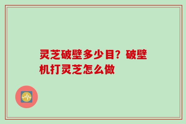 灵芝破壁多少目？破壁机打灵芝怎么做