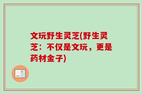 文玩野生灵芝(野生灵芝：不仅是文玩，更是药材金子)
