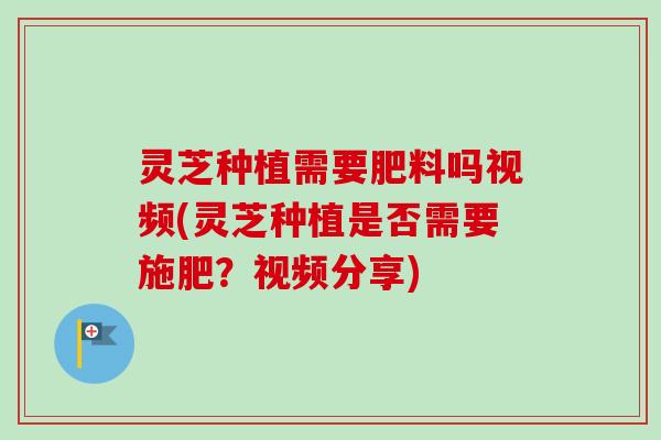 灵芝种植需要肥料吗视频(灵芝种植是否需要施肥？视频分享)