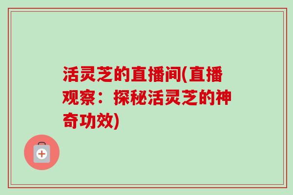 活灵芝的直播间(直播观察：探秘活灵芝的神奇功效)