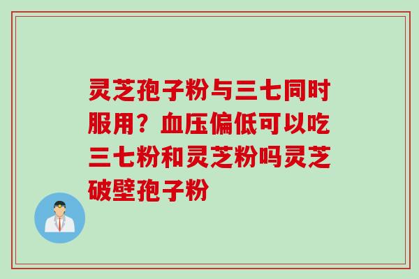 灵芝孢子粉与三七同时服用？血压偏低可以吃三七粉和灵芝粉吗灵芝破壁孢子粉