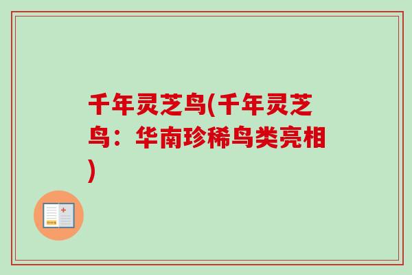 千年灵芝鸟(千年灵芝鸟：华南珍稀鸟类亮相)