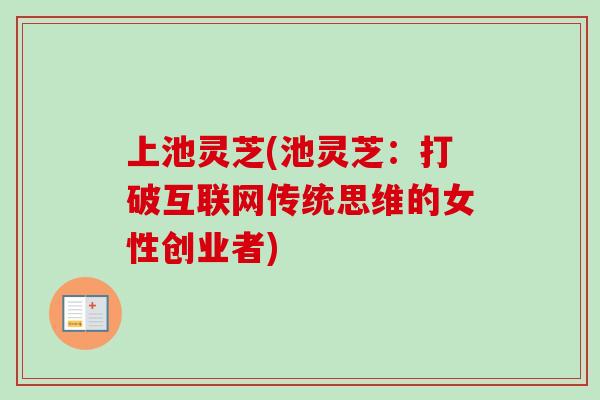 上池灵芝(池灵芝：打破互联网传统思维的女性创业者)