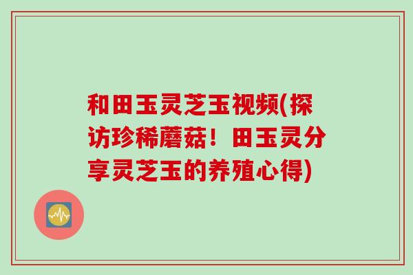 和田玉灵芝玉视频(探访珍稀蘑菇！田玉灵分享灵芝玉的养殖心得)