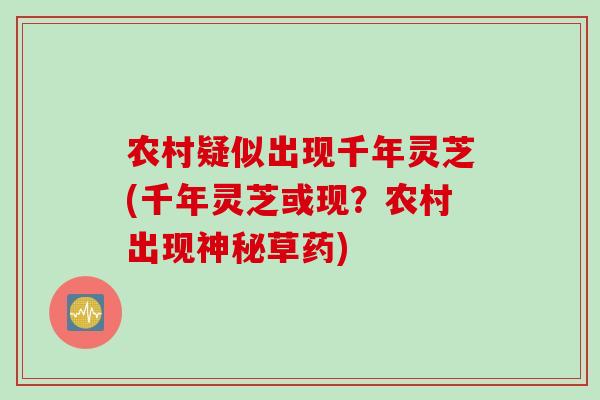 农村疑似出现千年灵芝(千年灵芝或现？农村出现神秘草药)
