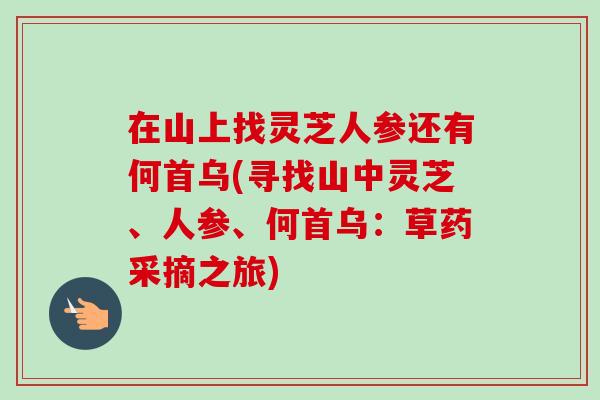 在山上找灵芝人参还有何首乌(寻找山中灵芝、人参、何首乌：草药采摘之旅)