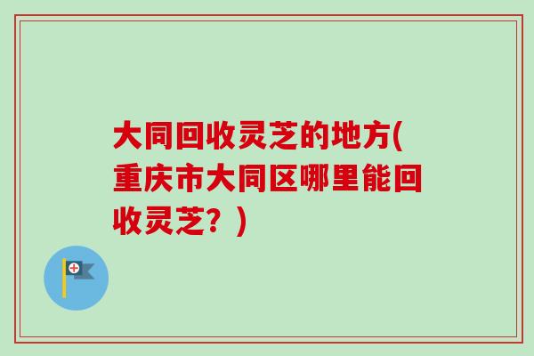 大同回收灵芝的地方(重庆市大同区哪里能回收灵芝？)