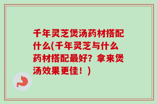 千年灵芝煲汤药材搭配什么(千年灵芝与什么药材搭配最好？拿来煲汤效果更佳！)