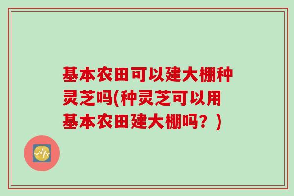 基本农田可以建大棚种灵芝吗(种灵芝可以用基本农田建大棚吗？)