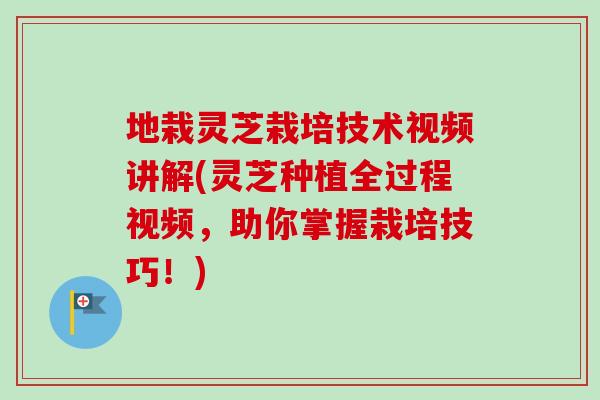 地栽灵芝栽培技术视频讲解(灵芝种植全过程视频，助你掌握栽培技巧！)