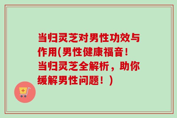 当归灵芝对男性功效与作用(男性健康福音！当归灵芝全解析，助你缓解男性问题！)