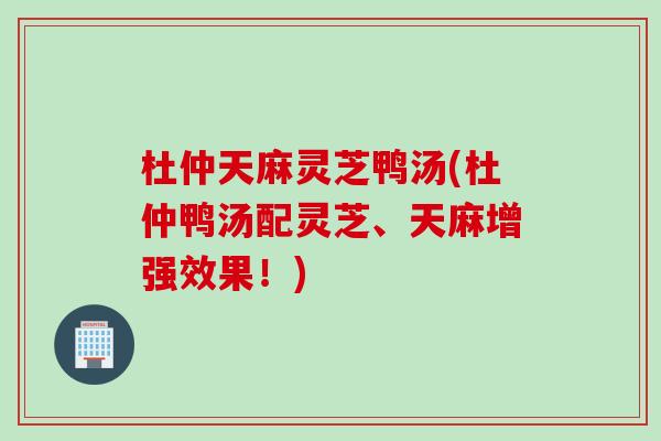 杜仲天麻灵芝鸭汤(杜仲鸭汤配灵芝、天麻增强效果！)