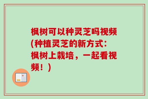枫树可以种灵芝吗视频(种植灵芝的新方式：枫树上栽培，一起看视频！)