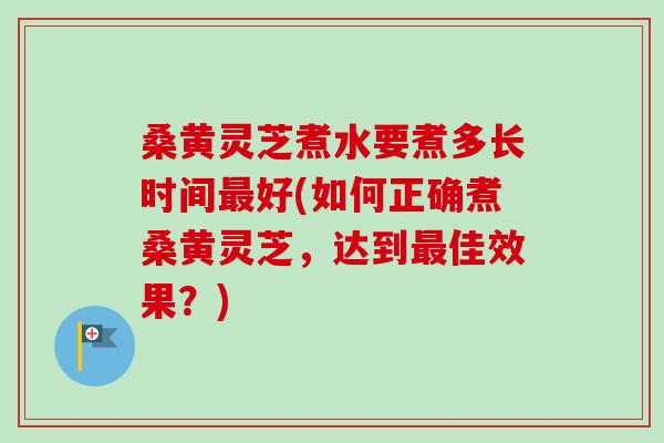 桑黄灵芝煮水要煮多长时间最好(如何正确煮桑黄灵芝，达到最佳效果？)
