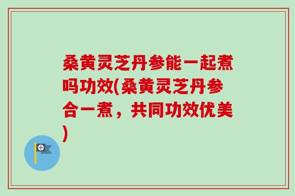 桑黄灵芝丹参能一起煮吗功效(桑黄灵芝丹参合一煮，共同功效优美)