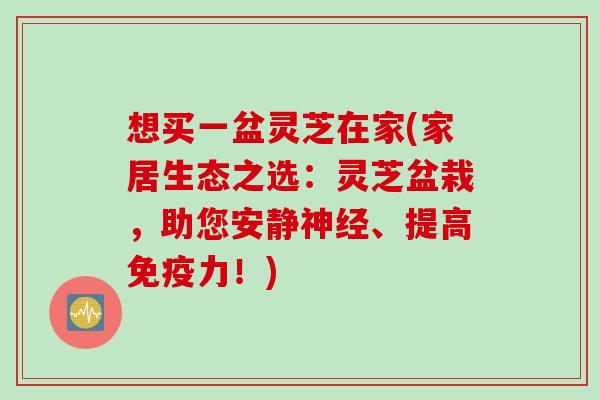想买一盆灵芝在家(家居生态之选：灵芝盆栽，助您安静神经、提高免疫力！)