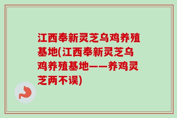 江西奉新灵芝乌鸡养殖基地(江西奉新灵芝乌鸡养殖基地——养鸡灵芝两不误)