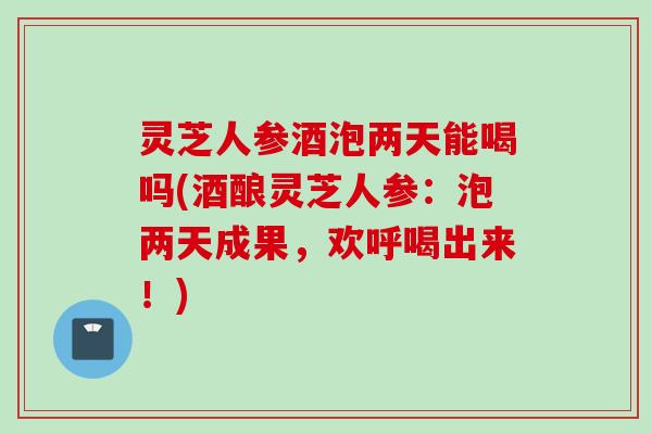 灵芝人参酒泡两天能喝吗(酒酿灵芝人参：泡两天成果，欢呼喝出来！)
