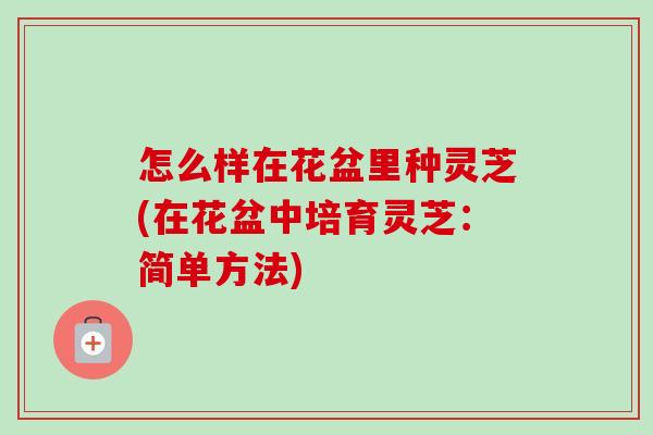 怎么样在花盆里种灵芝(在花盆中培育灵芝：简单方法)
