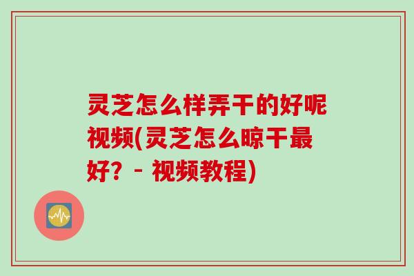 灵芝怎么样弄干的好呢视频(灵芝怎么晾干最好？- 视频教程)