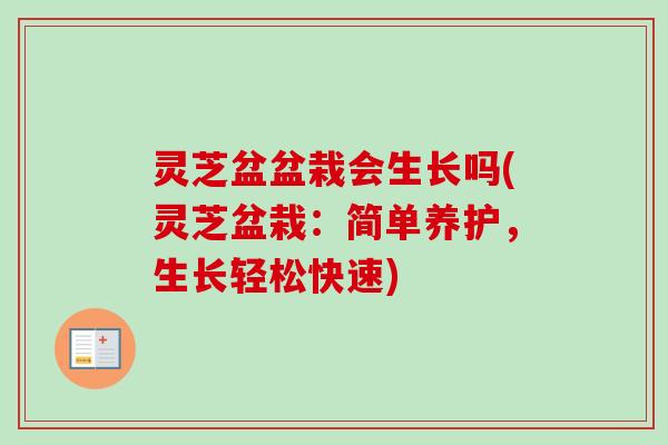 灵芝盆盆栽会生长吗(灵芝盆栽：简单养护，生长轻松快速)