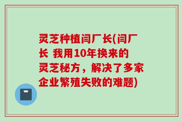 灵芝种植闫厂长(闫厂长 我用10年换来的灵芝秘方，解决了多家企业繁殖失败的难题)