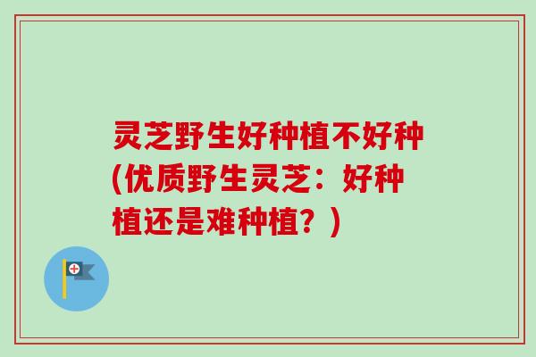 灵芝野生好种植不好种(优质野生灵芝：好种植还是难种植？)