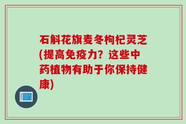 石斛花旗麦冬枸杞灵芝(提高免疫力？这些中药植物有助于你保持健康)