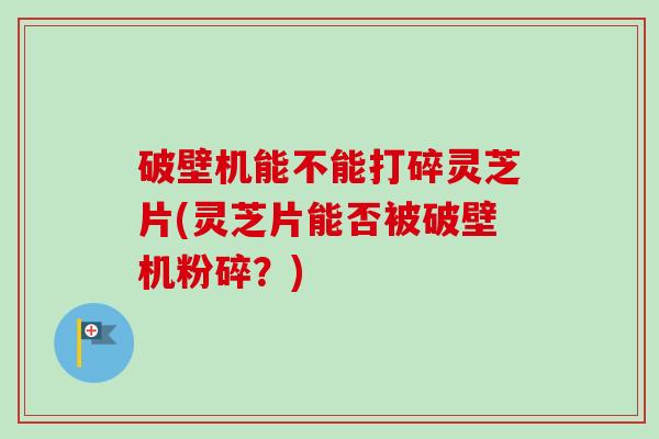 破壁机能不能打碎灵芝片(灵芝片能否被破壁机粉碎？)