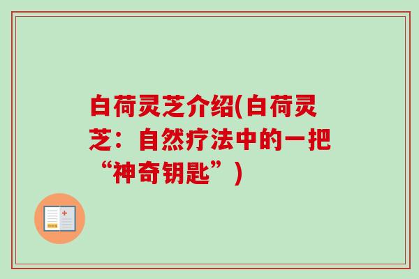 白荷灵芝介绍(白荷灵芝:自然疗法中的一把“神奇钥匙”) 白荷灵芝介绍(白荷灵芝:自然疗法中的一把“神奇钥匙”)