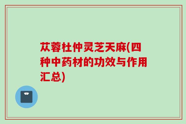 苁蓉杜仲灵芝天麻(四种材的功效与作用汇总)