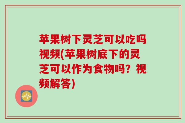 苹果树下灵芝可以吃吗视频(苹果树底下的灵芝可以作为食物吗？视频解答)