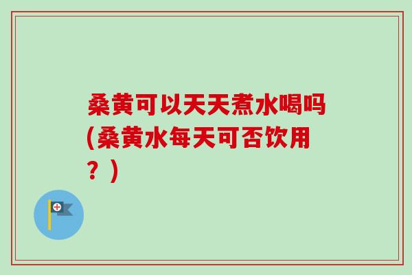 桑黄可以天天煮水喝吗(桑黄水每天可否饮用？)