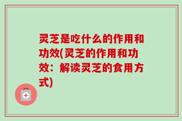 灵芝是吃什么的作用和功效(灵芝的作用和功效:解读灵芝的食用方式) 灵芝是吃什么的作用和功效(灵芝的作用和功效:解读灵芝的食用方式)