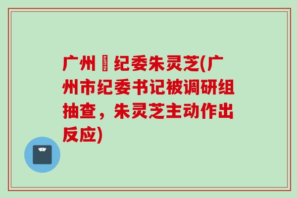 广州巿纪委朱灵芝(广州市纪委书记被调研组抽查，朱灵芝主动作出反应)