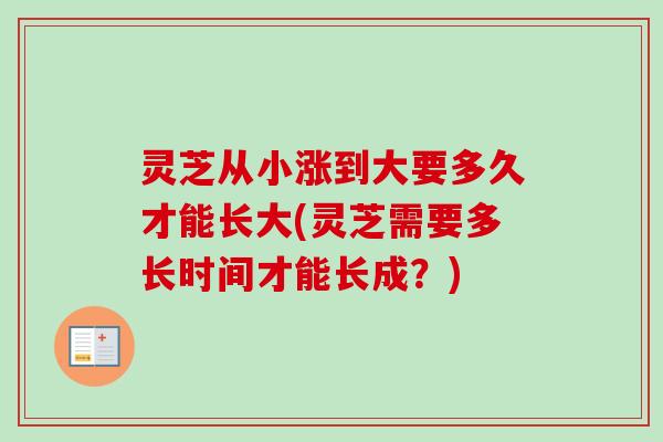 灵芝从小涨到大要多久才能长大(灵芝需要多长时间才能长成？)