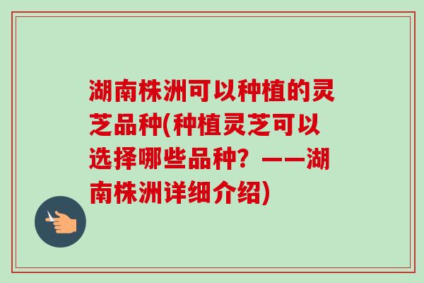湖南株洲可以种植的灵芝品种(种植灵芝可以选择哪些品种？——湖南株洲详细介绍)