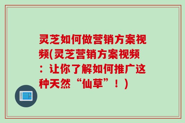 灵芝如何做营销方案视频(灵芝营销方案视频：让你了解如何推广这种天然“仙草”！)